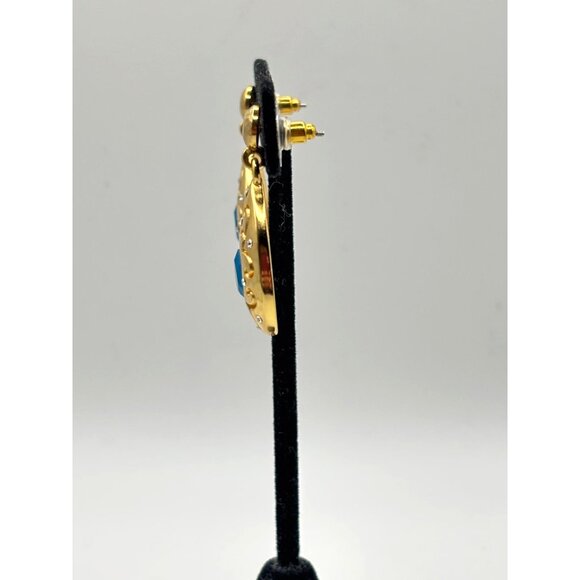 Brighton Versailles Jupiter Gold & Blue Teardrop Earrings With Intricate Scrollw - Picture 7 of 7